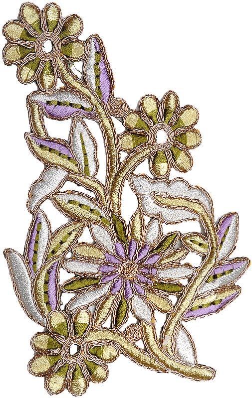 Floral Cutwork Patch with Metallic Thread Embroidery
