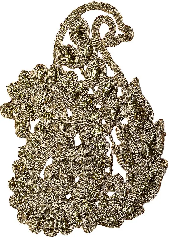 Zardozi Cutwork Paisley Patch with Metallic Thread Embroidery