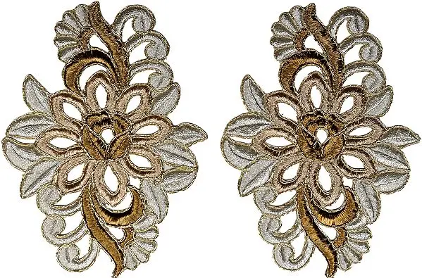 Floral Cutwork Patch with Metallic Thread Embroidery