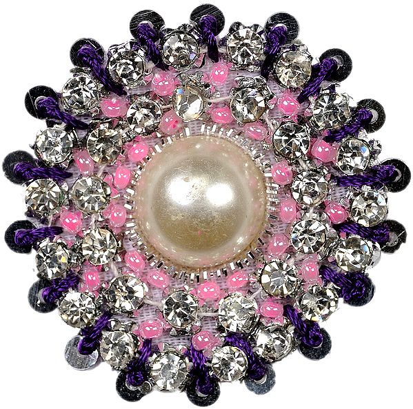 Designer Circular Patch with Crystals and Faux Pearls
