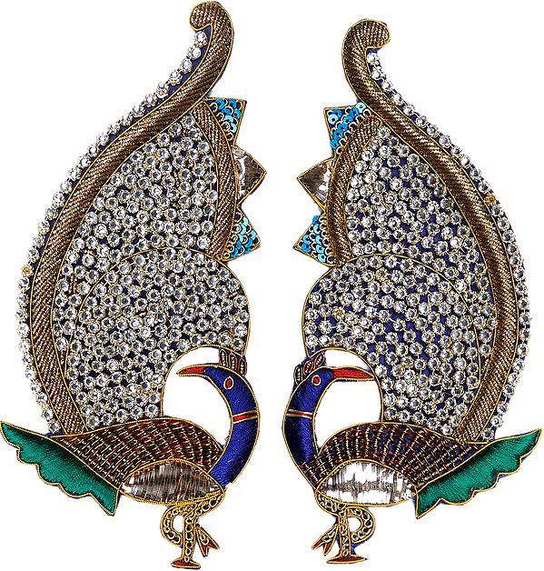 Pair of Embroidered Peacock Patches with Cut Work