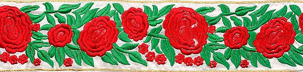 Floral Parsi Border with Embroidered Roses