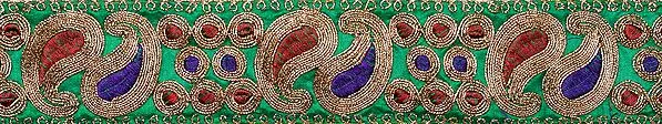 Amazon-Green Aari Embroidered Border with Paisleys
