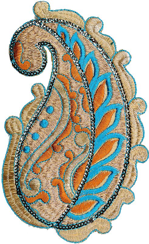 Golden and Blue Cutwork Paisley Patch