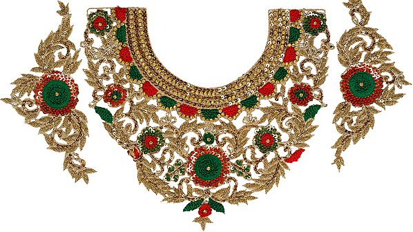Embroidered Cut-work Neck Patch with Sequins and Thread Work