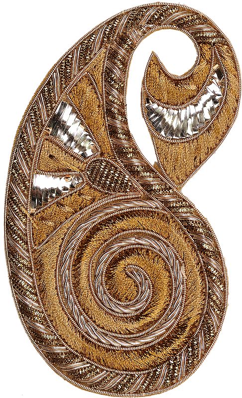 Golden Paisley Patch with Thread Embroidery