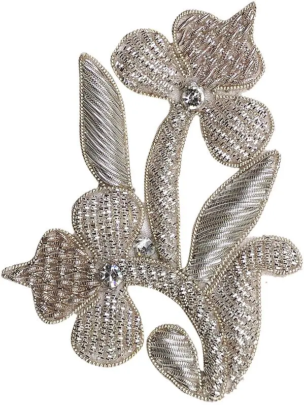 Silver Leaf Patch with Zardozi work