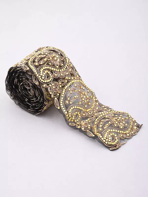 See-Through Border with Crystals and Metallic Thread Embroidery