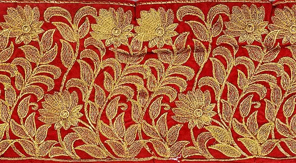 Tango-Red Wide Border with Golden Aari Embroidery