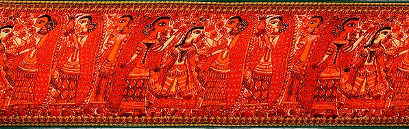 Digital-Printed Fabric Border with Madhubani Ladies