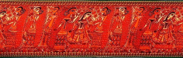 Digital-Printed Fabric Border with Madhubani Ladies