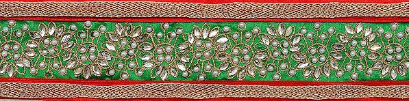 Fabric Border with Faux Pearls and Aari Embroidery