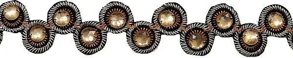 Black Designer Fabric Border with Large Faceted Bead