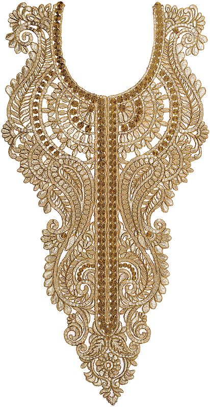 Golden Embroidered Kurti Neck Patch with Metallic Threadwork