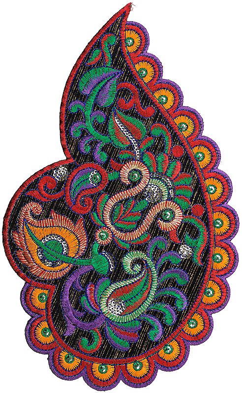 Cutwork Paisley Patch with Sequins and Aari Embroidery | Exotic India Art