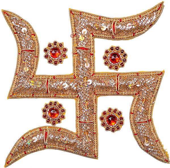 Golden Zardozi Hindu Swastik Patch with Stone Work