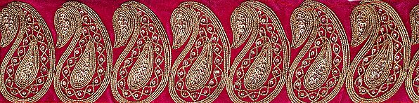 Fabric Border with Paisleys Embroidered in Copper Colored Thread