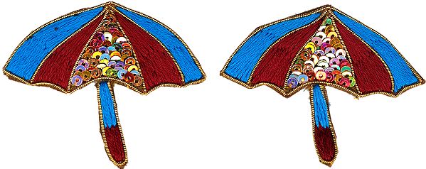 Pair of Umbrella Patch with Thread Embroidery and Sequins