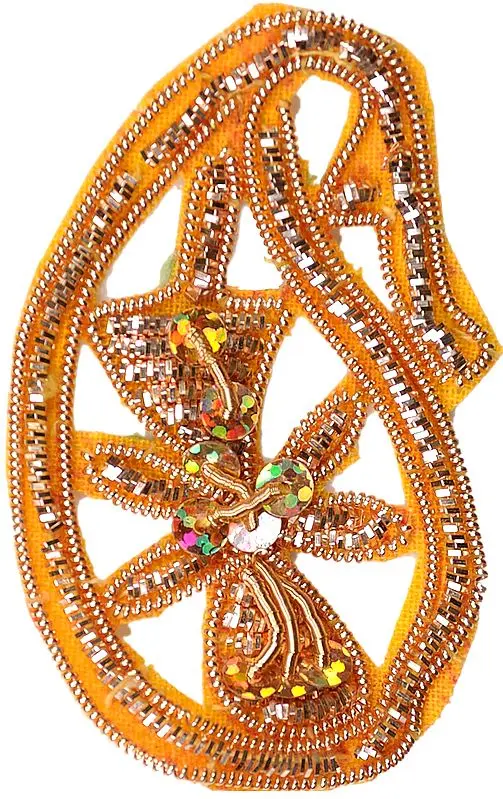 Golden Paisley Patch with Embroidered Zardozi Work