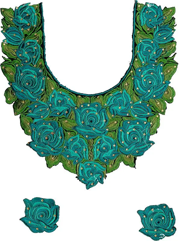 Roses Embroidered Kurti Neck Patch with Crystals
