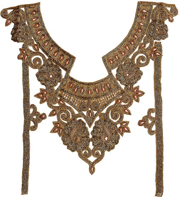 Designer Zardozi Neck Patch with Beadwork and Faux Pearl