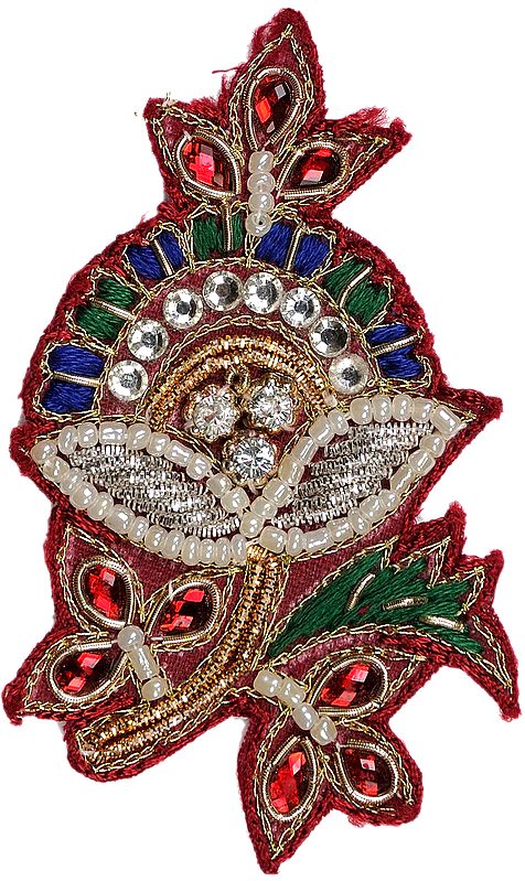 Rio-Red Floral Embroidered Patch with Stone-wrok