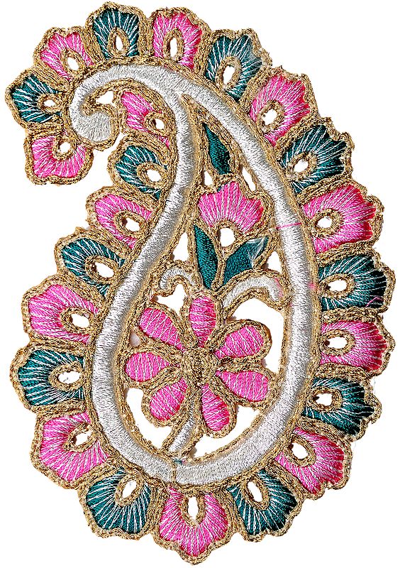 Pink and Green Paisley Patch with Cut-Work