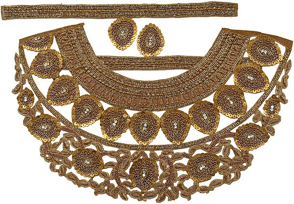 Bead-Embroidered Zardozi Round-Neck Patch with Brass Sequins
