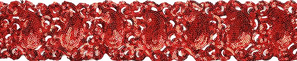 Mars-Red Sequined and Embroidered Paisleys Border