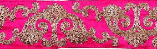 Wide Fabric Border with Metallic Threadwork