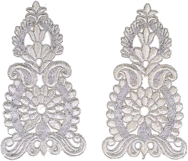 Pair of Silver Floral Embroidered Patches