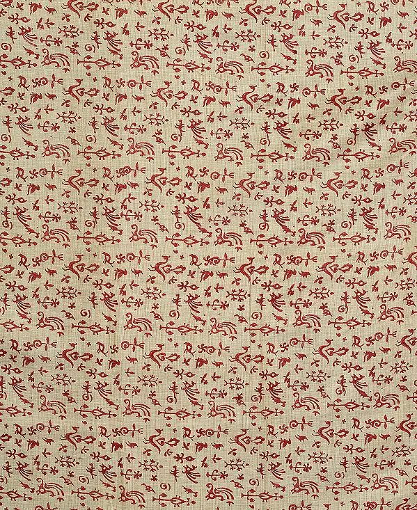 Beige-Colored Fabric with Block-Printed Warli Motifs