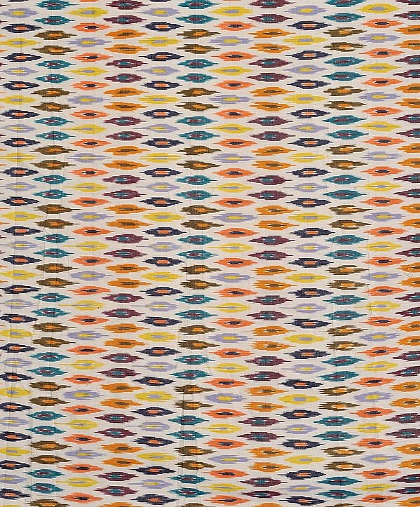Whisper-White Handloom Fabric from Pochampally with Ikat Weave in Multi-color Thread
