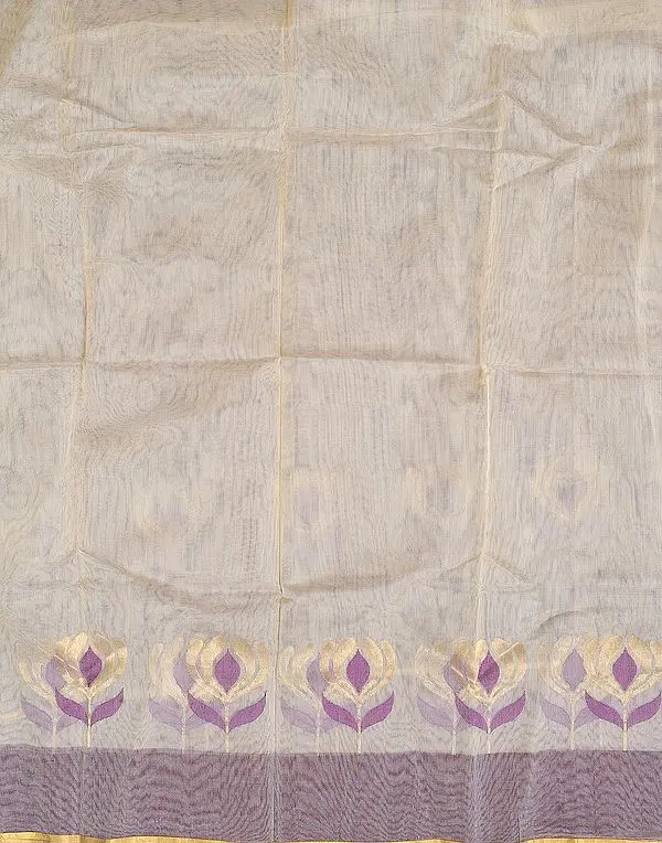 Ivory Net Fabric from Banaras with Flowers on Border