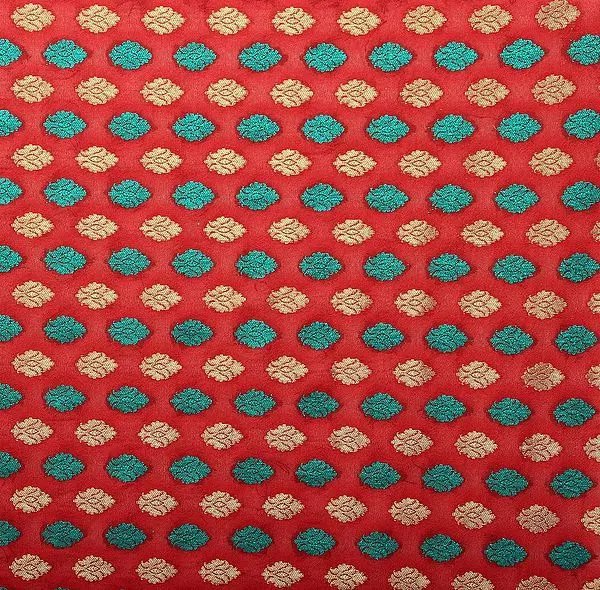 Mars-Red Fabric from Banaras with Woven Bootis All-Over