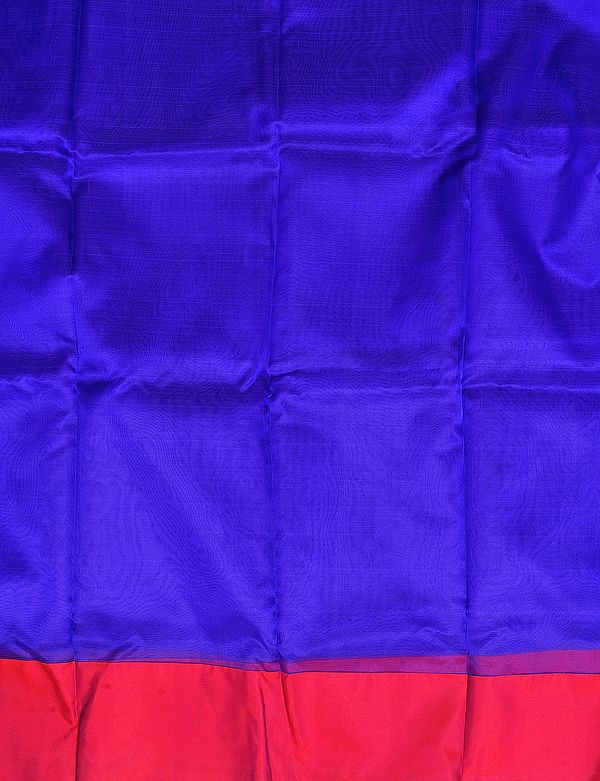 Deep-Blue and Red Plain Organza Kurti Fabric from Banaras with Solid Border