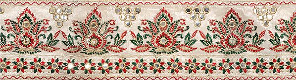 Snow-White Wide Border with Aari-Embroidered Mughal Design