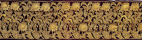 Imperial-Purple Wide Fabric Border with Golden Aari Embroidery