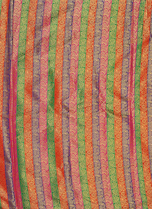 Rainbow Brocade Fabric with Woven Paisleys and Flowers