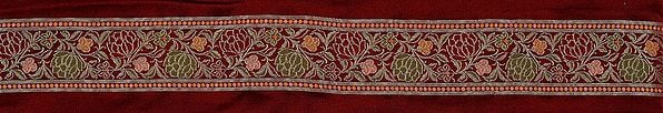 Burnt-Russet Fabric Border with Woven Lotuses
