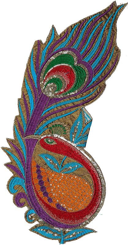 Multicolor Embroidered Large Peacock Patch with Sequins