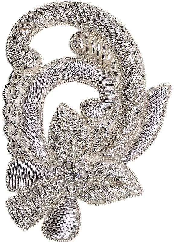 Silver Floral Zardozi Patch