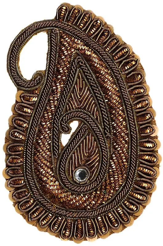 Brown Twin-Paisleys Zardozi Patch