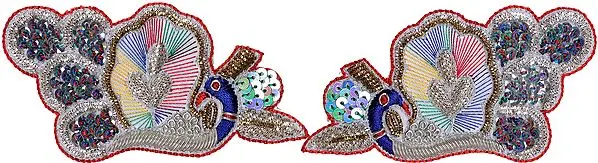 Pair of Rainbow Zardozi Peacock Patches with Sequins