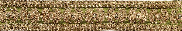 Piquant-Green Embroidered Fabric Border with Sequins