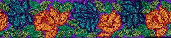 Deep-Lavender Fabric Border with Embroidered Roses