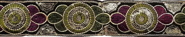 Black Floral Embroidered Fabric Border with Sequins
