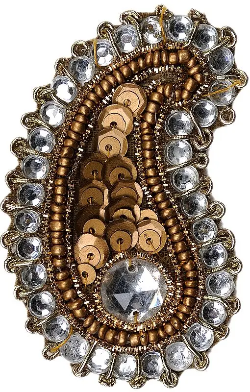 Brown Small Paisley Patch with Sequins