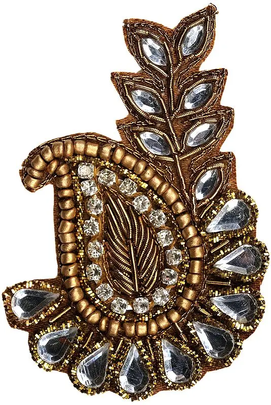 Brown Paisley Leaves Small Patch with Crystals