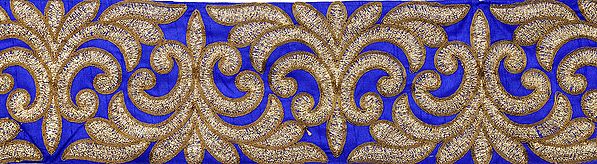 Royal-Blue Wide Fabric Border with Golden-Thread Embroidery